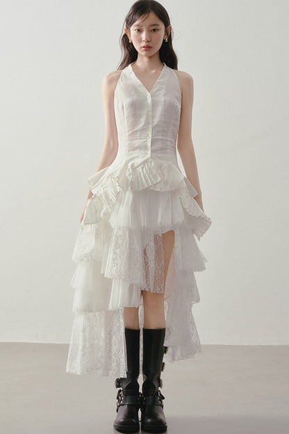 Asymmetrical Layered Lace Mesh Skirt