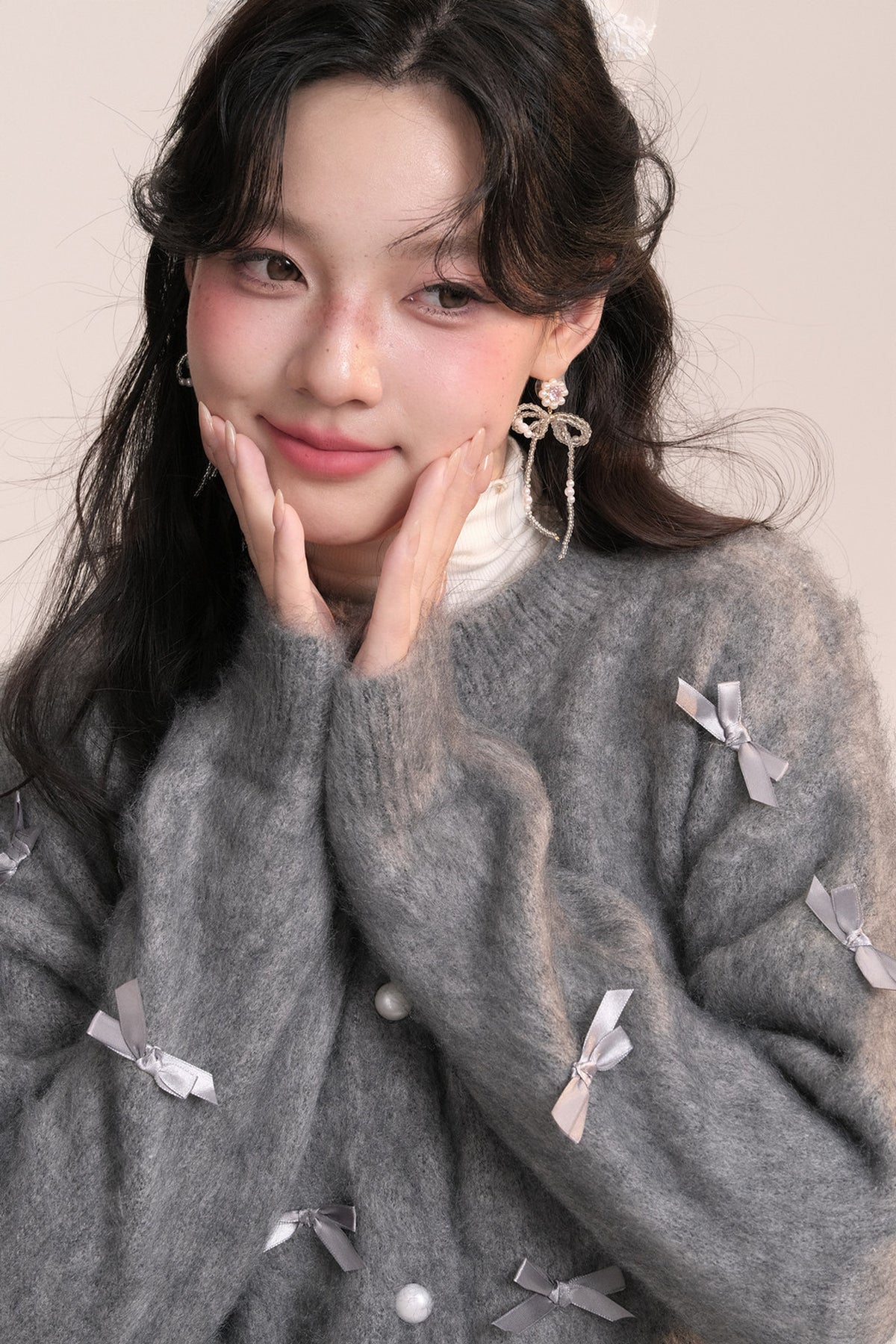 Ballet Bow Knit Cardigan With Skirt Set
