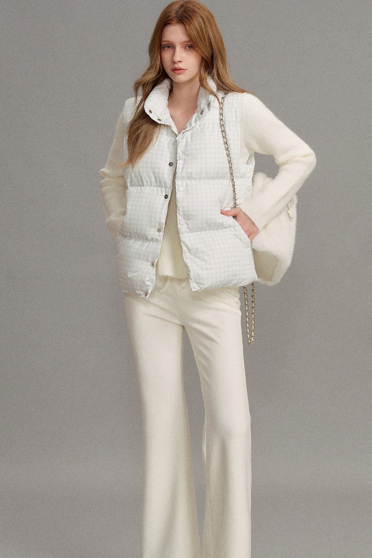 White Duck Down Plaid Vest