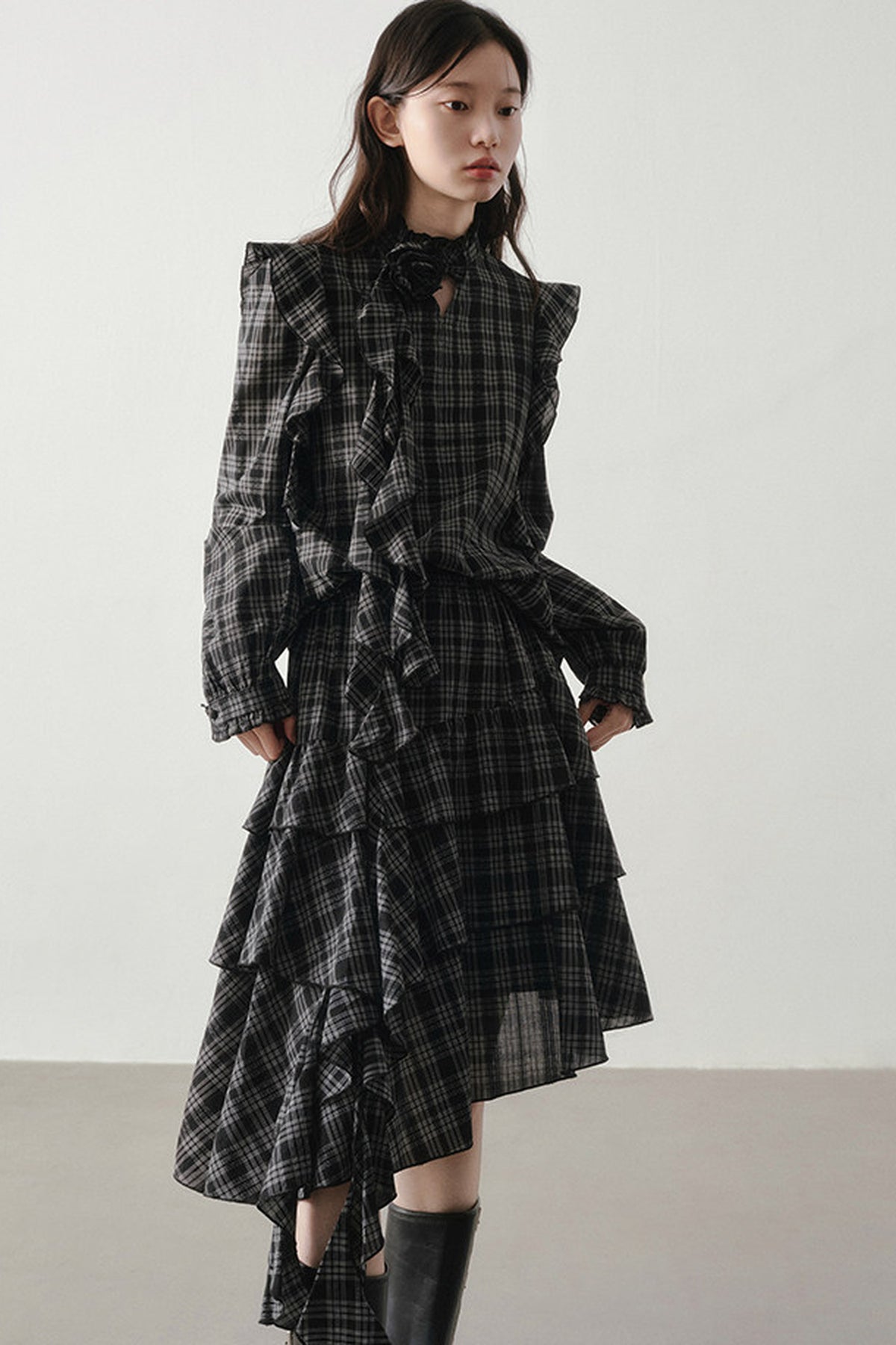 Retro Plaid Shirt and Half Skirt Set