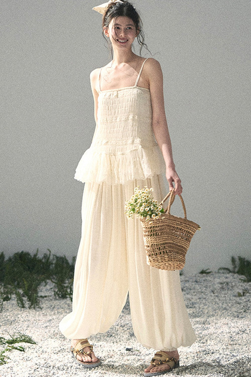 French Lace Summer Top and Pants Set