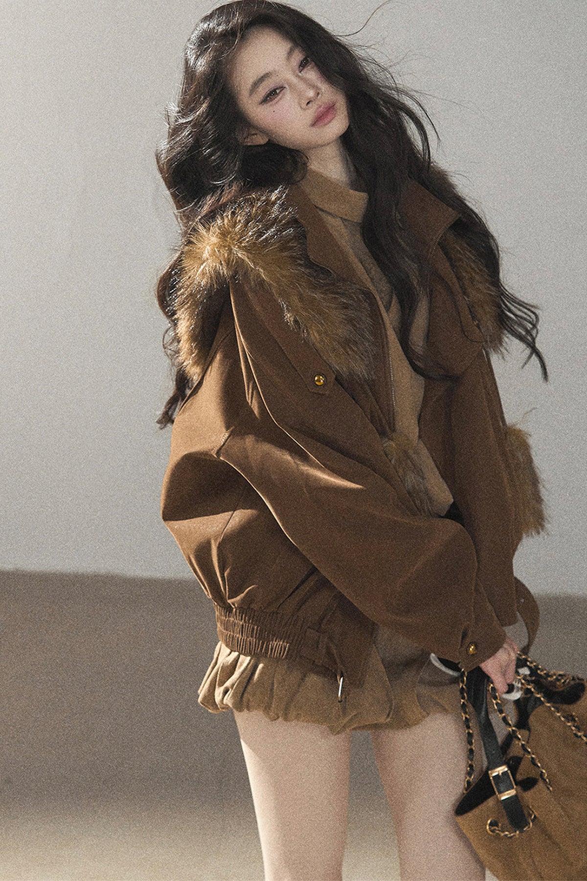 Faux Fox Fur Shawl With Collar