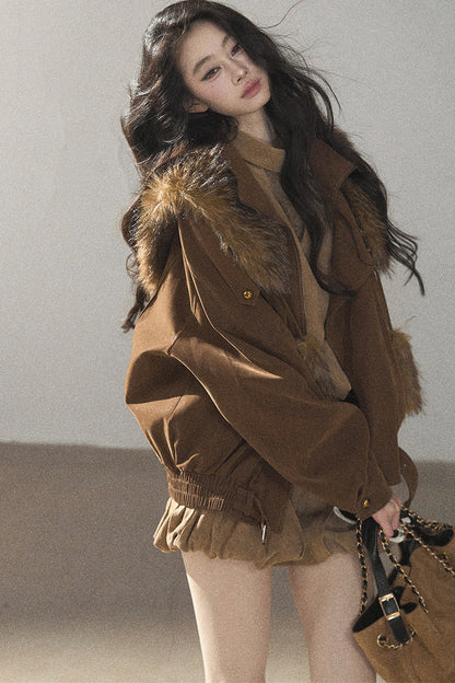Faux Fox Fur Shawl With Collar