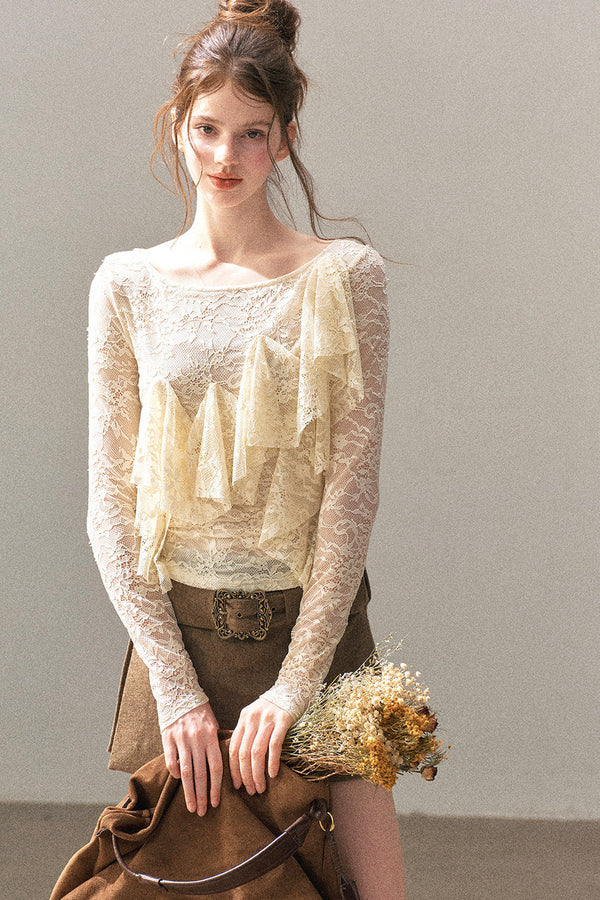 Ruffled Hollow-Out Lace Blouse