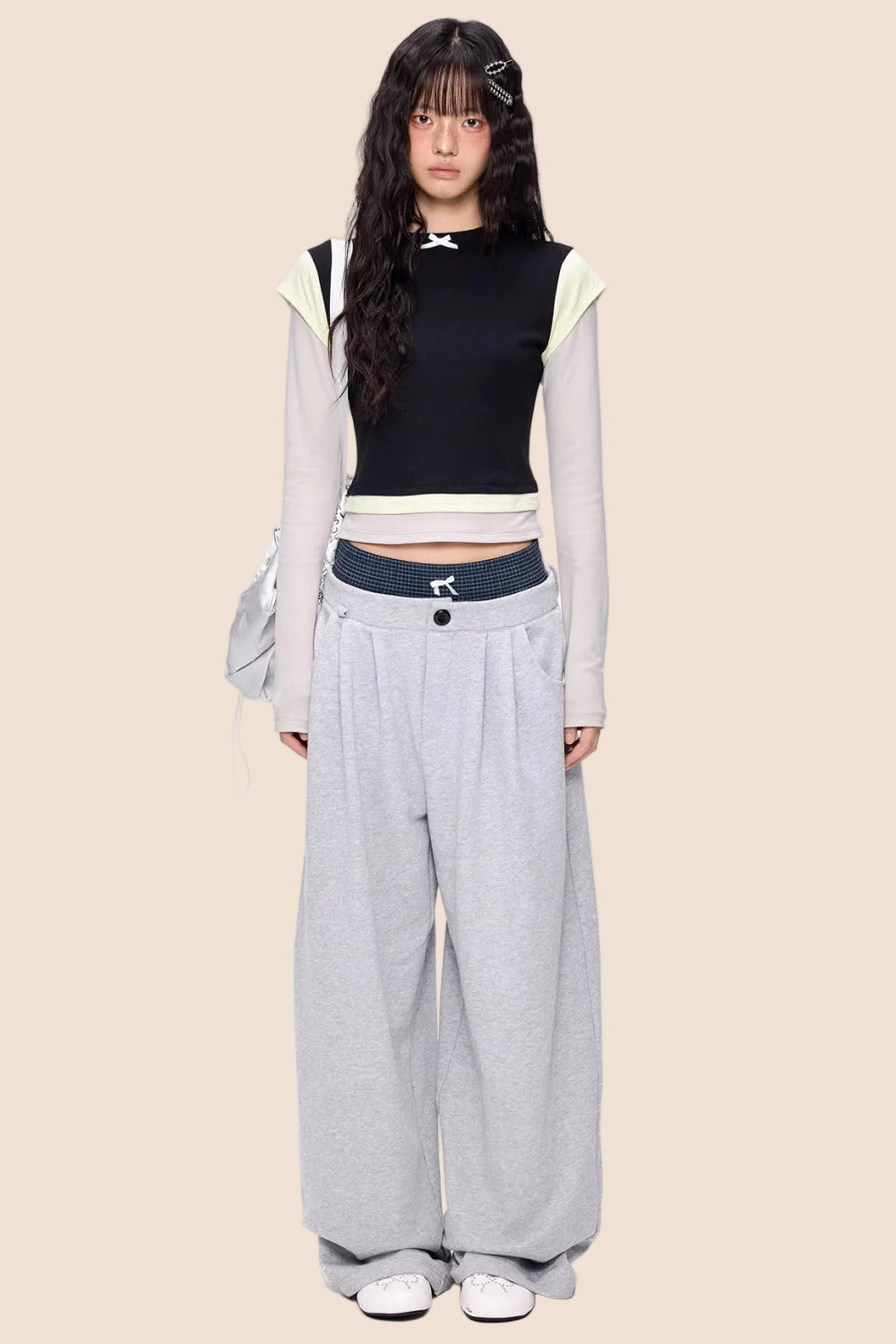 Color-Blocked Bow Long-Sleeve T-shirt