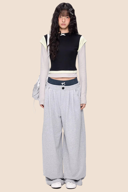 Color-Blocked Bow Long-Sleeve T-shirt