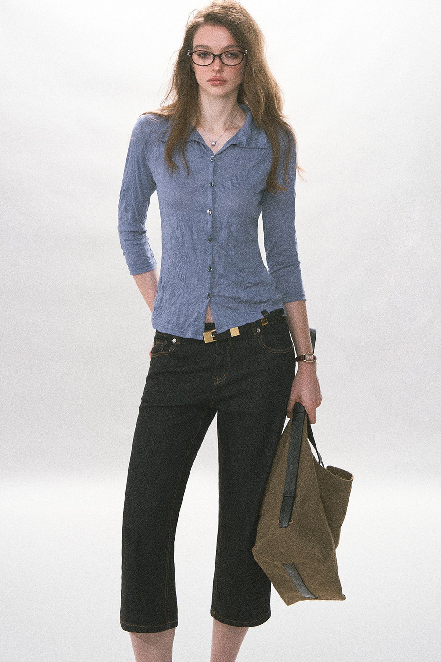 Chemise boutonnée plissée texturée