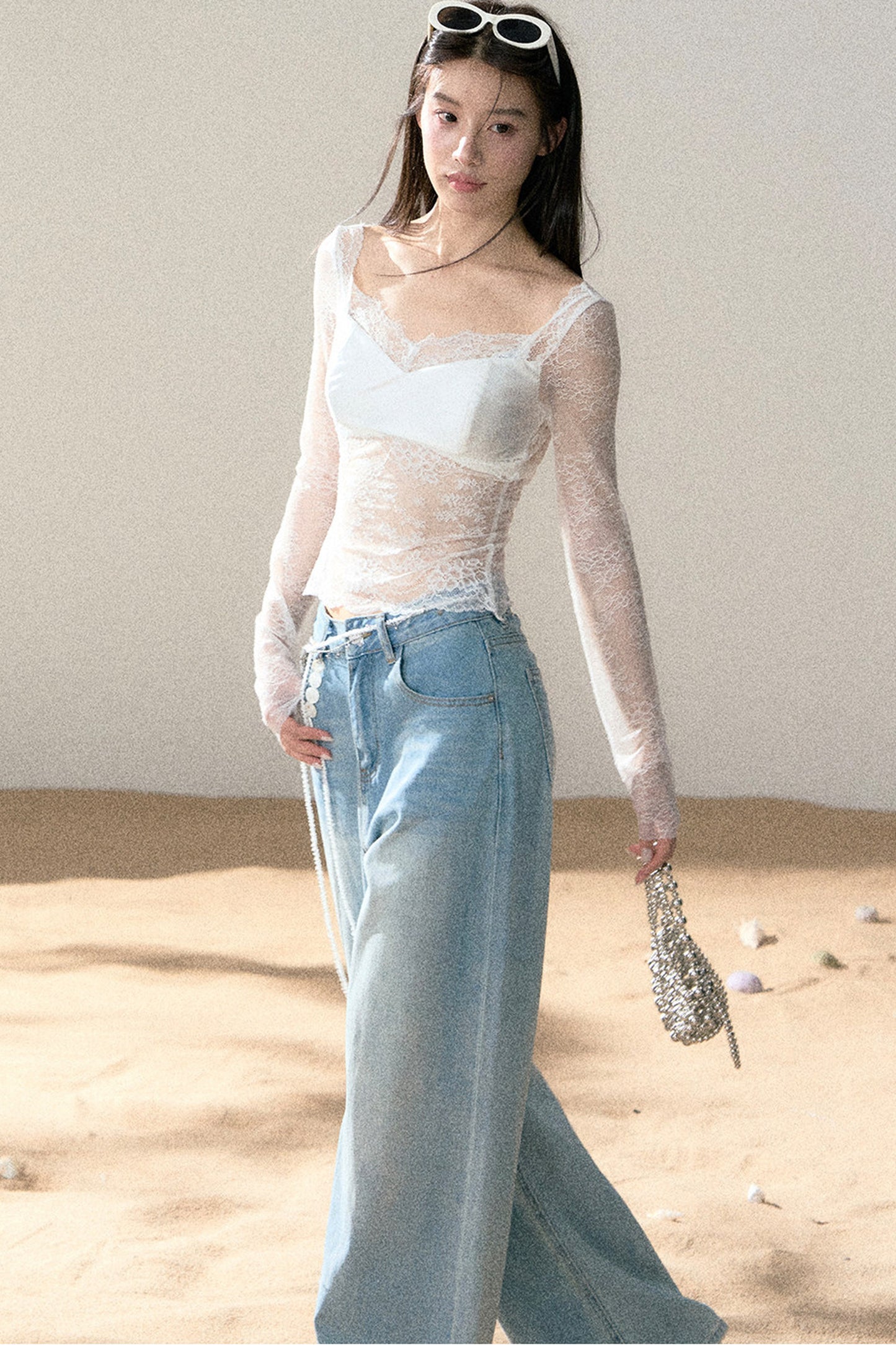 Light Blue Wide-Leg Denim Pants