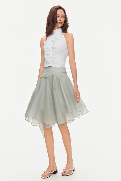 Asymmetrical Tie Waist Sheer Midi Skirt