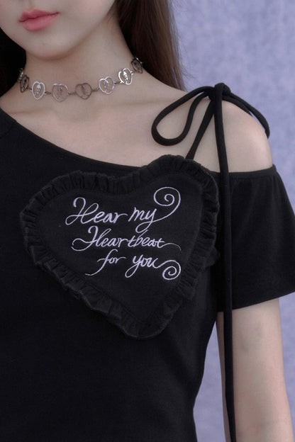 Heart Short-Sleeve One-Shoulder Top