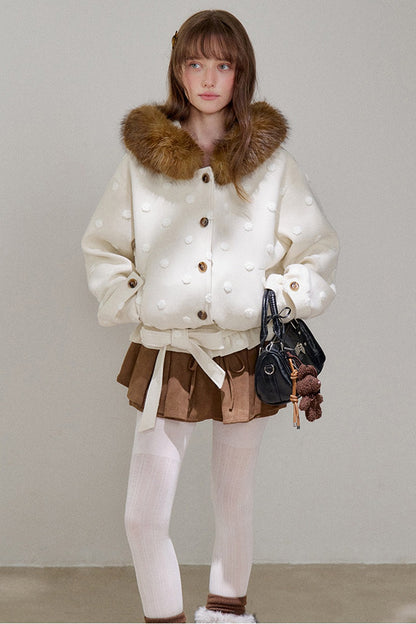 Petite Polka Dot Hooded Fur Coat