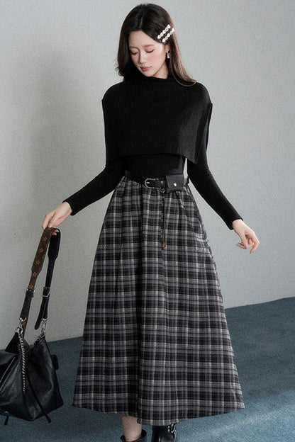 Black High-Neck Long-Sleeve Dress