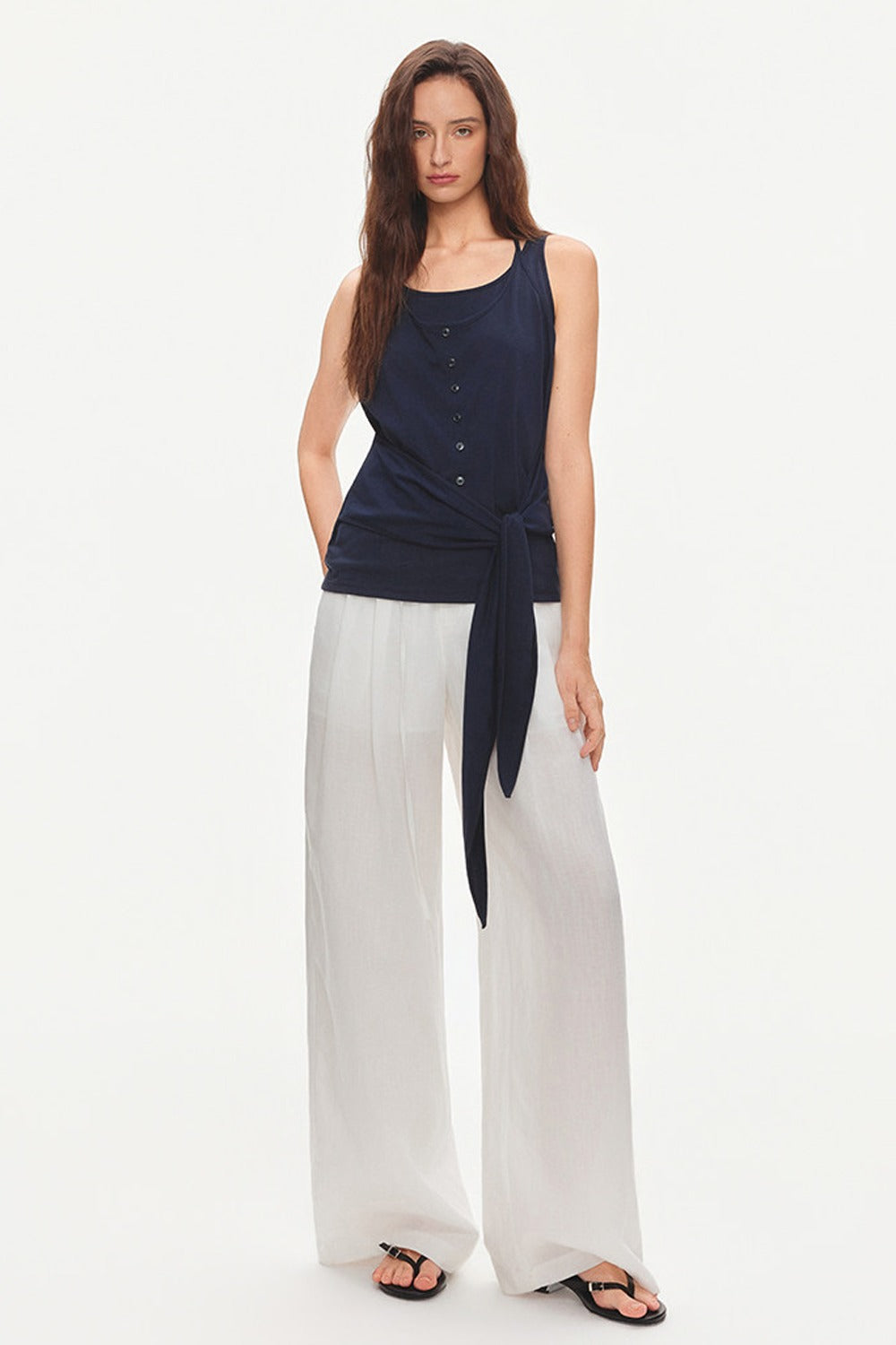 Lyocell Linen Blend Wide-Leg Pants