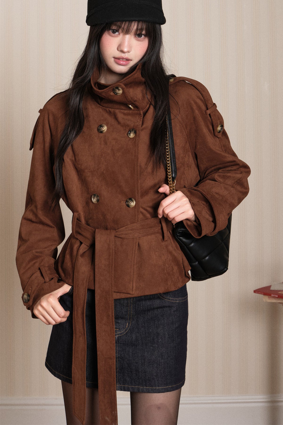Double-Breasted Suede Trench Coat