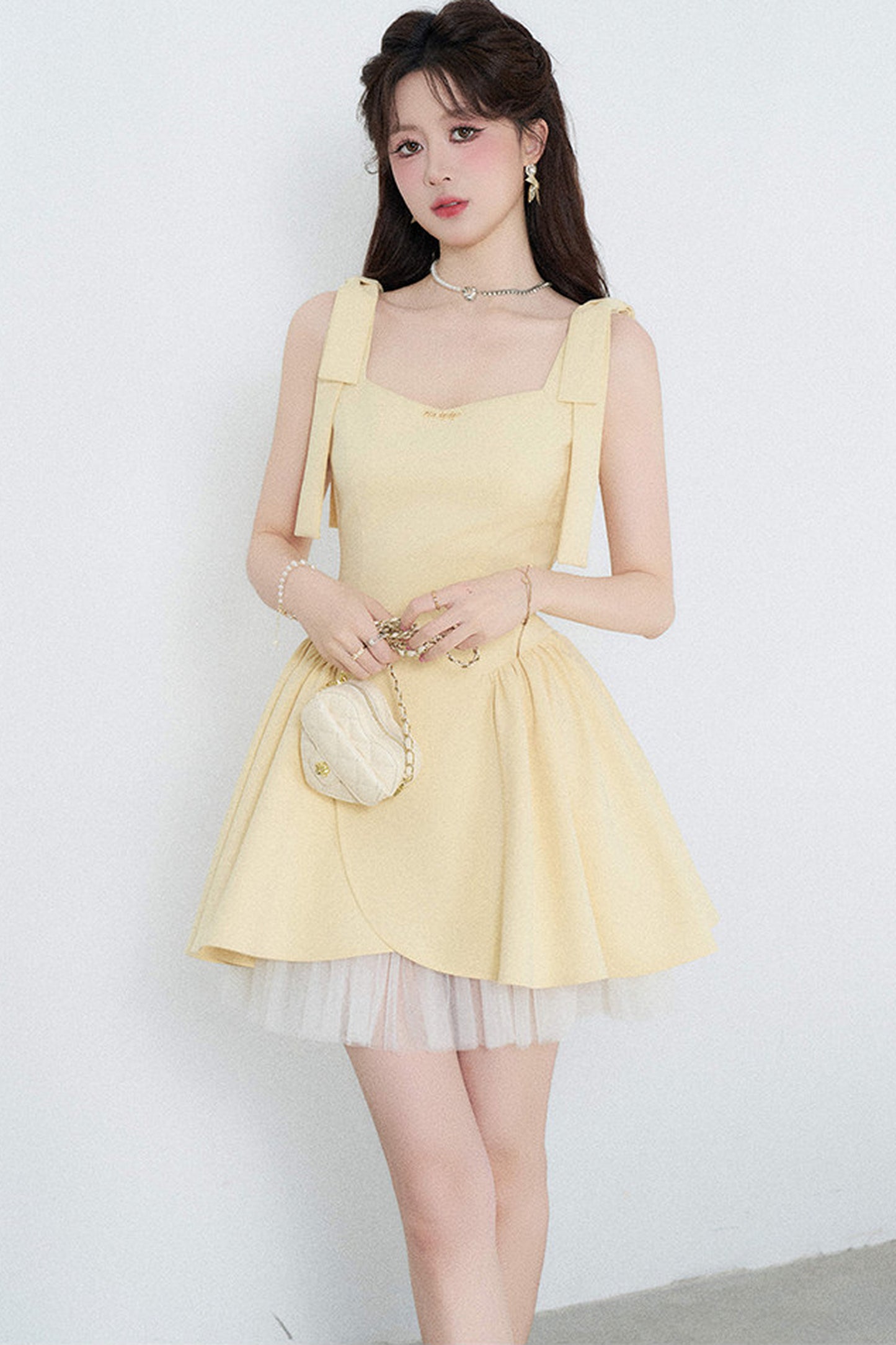 Yellow Mesh Spliced Dress