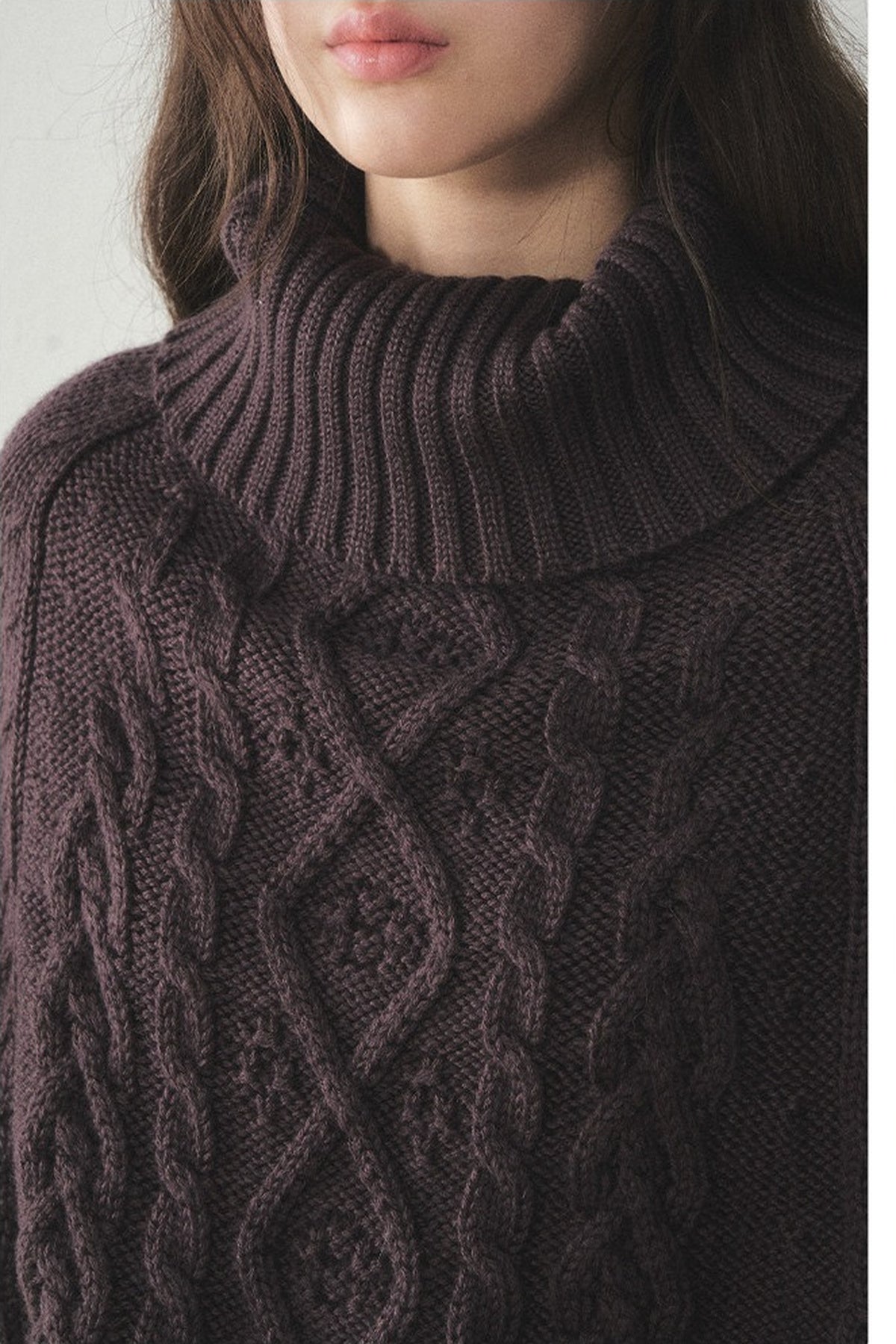 Berry Purple High-Neck Wool Knit Cape