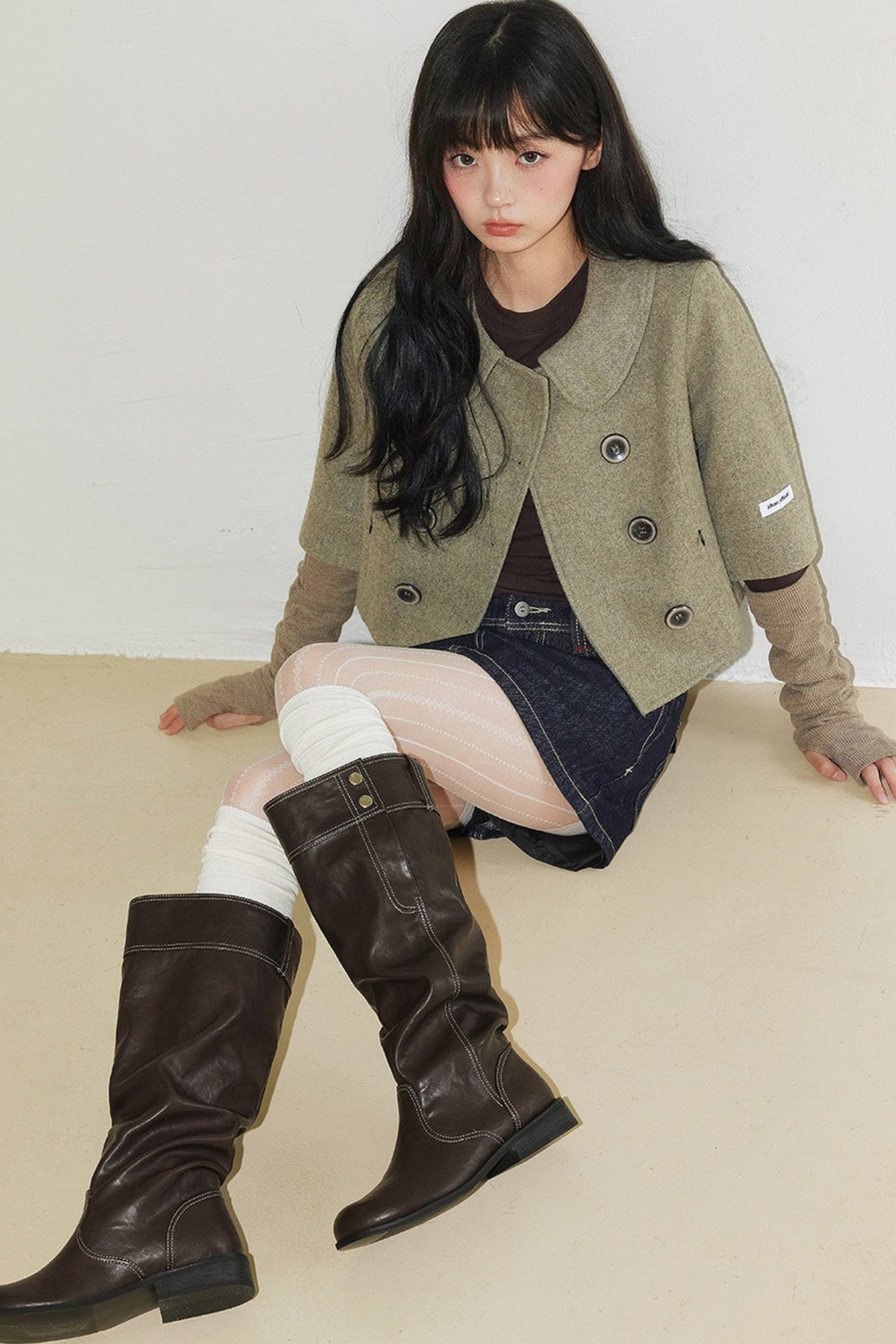 Pleated Stacked Knee-High Boots