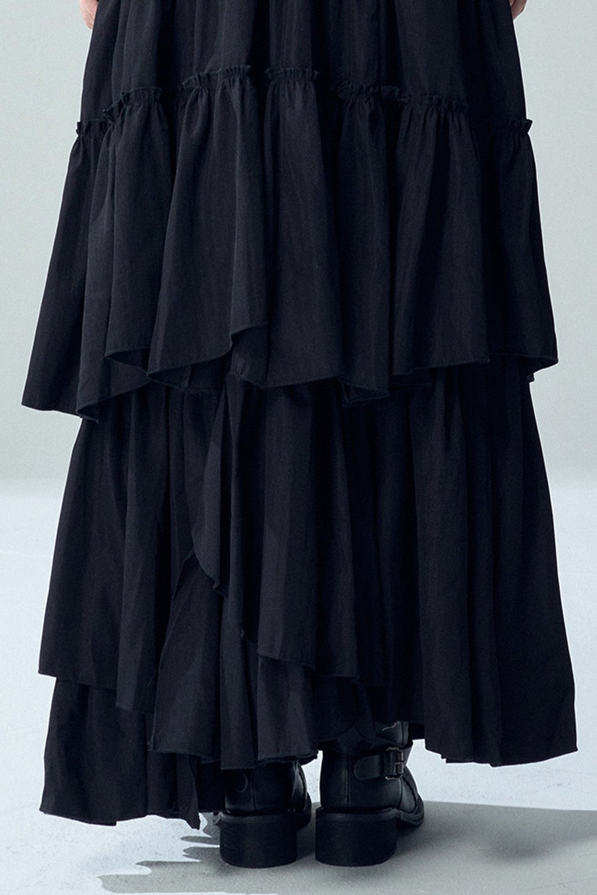 Black Irregular Ruffle Skirt