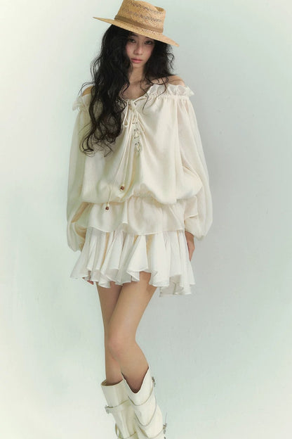 Off-Shoulder Lantern Sleeve Shirt