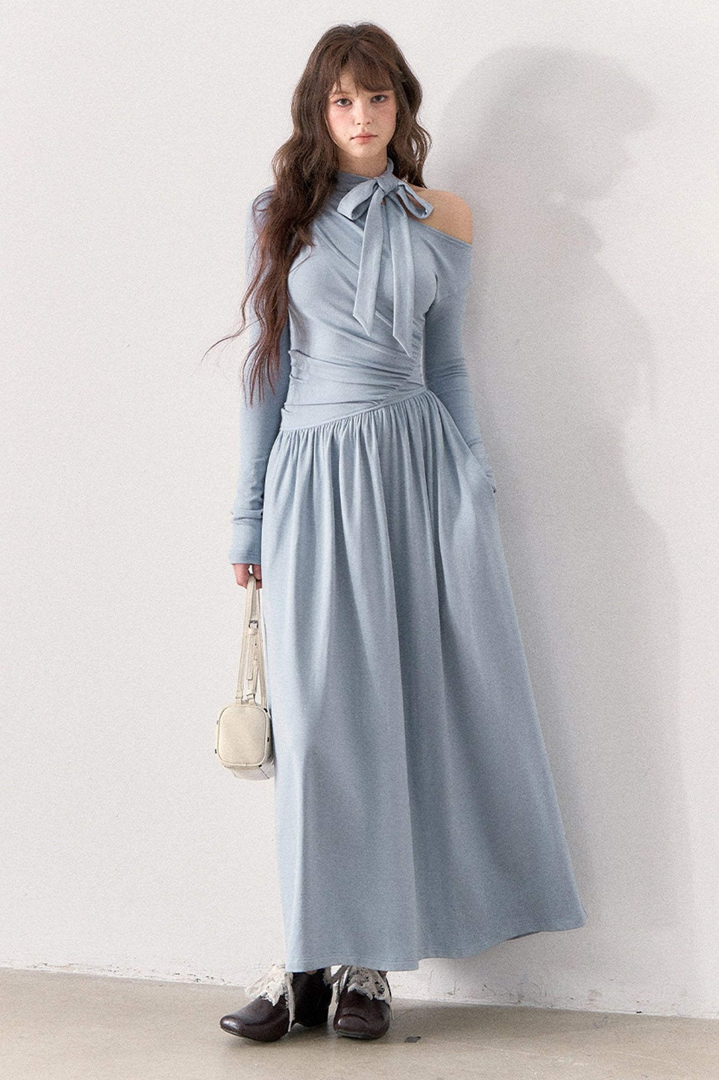 Off-Shoulder Bow-Knot Knit Long Dress