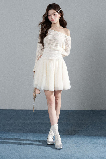 French Hollow-Out Lace Off-Shoulder Dress