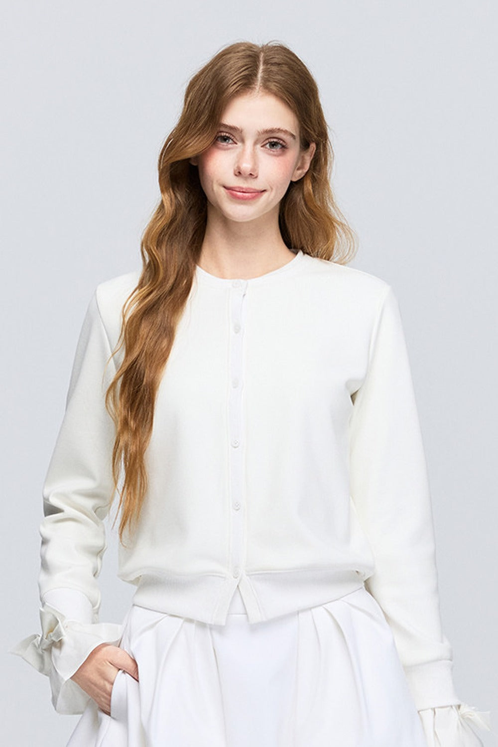 Layered-Look Bow Knit Cardigan