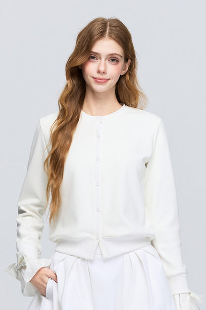 Layered-Look Bow Knit Cardigan