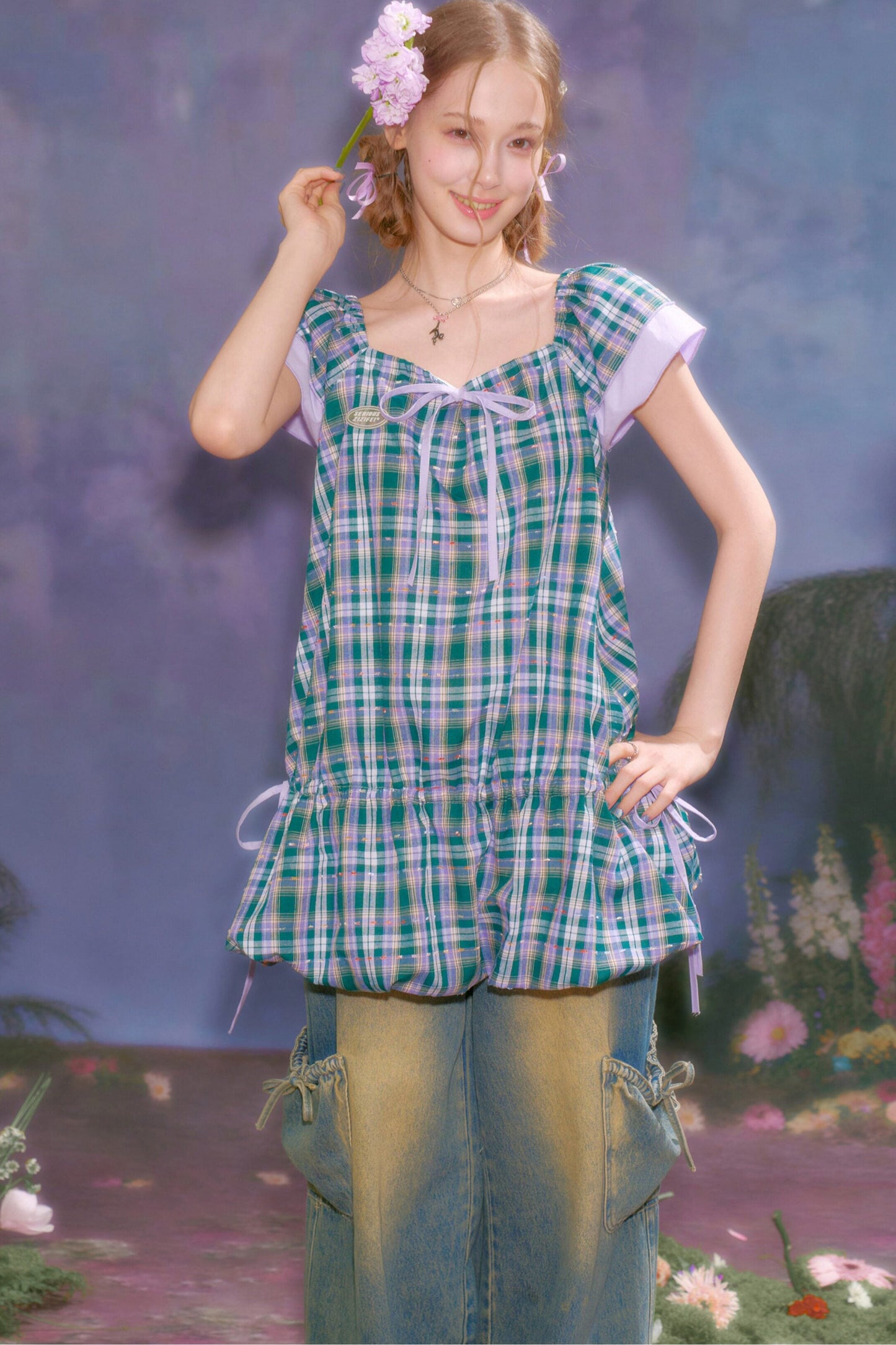 Purple Plaid Flutter Dress