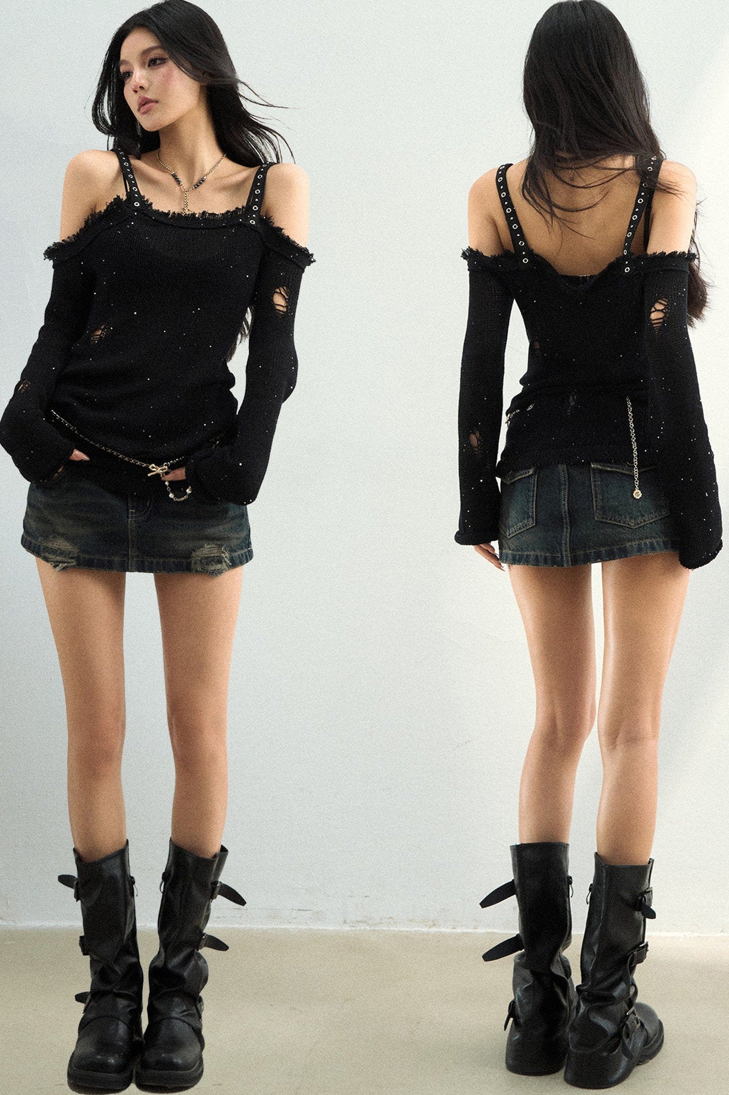 Distressed Raw Edge Knit Top
