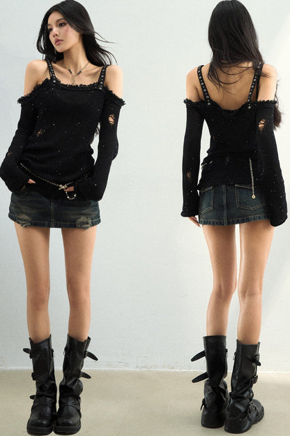 Distressed Raw Edge Knit Top