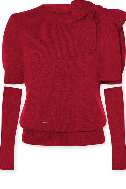 Bowknot Puff Sleeve Knitted Sweater