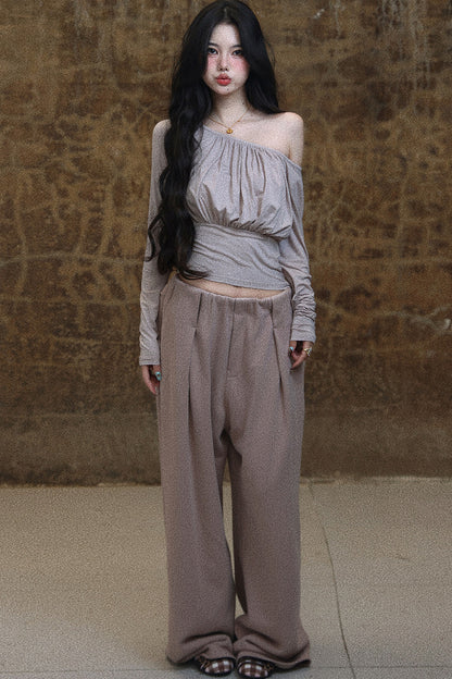 Light Gray Pink Drawstring Waist T-Shirt