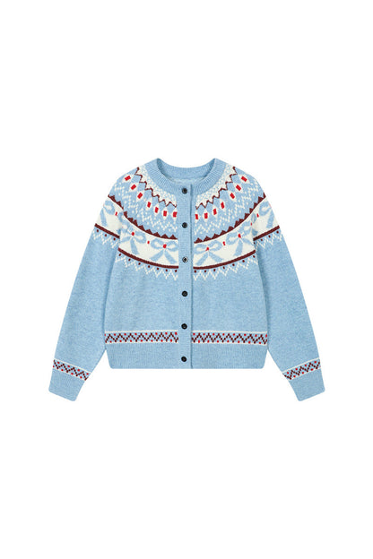 Bowknot Fair Isle Sweater Cardigan