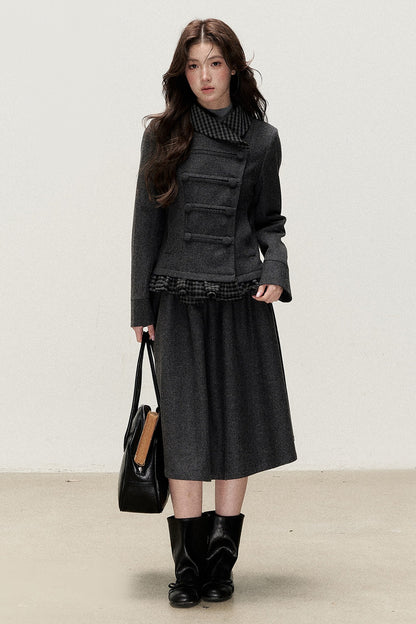Preppy Double-Breasted Jacket and Skirt Set-Up