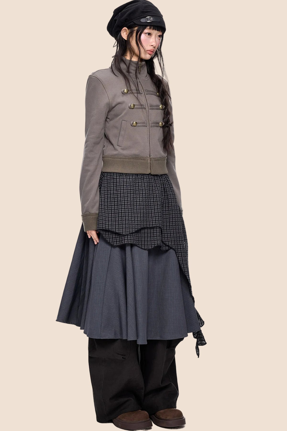 Short Napoleon Style Stand Collar Cardigan