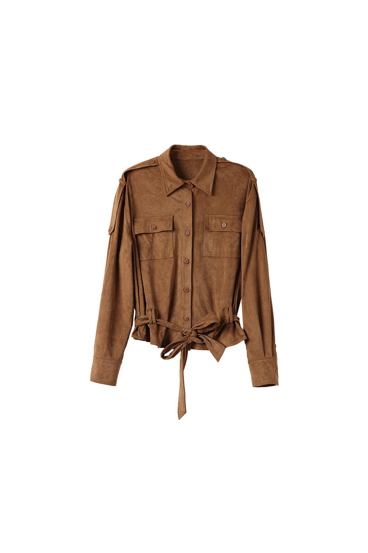 Vintage Lapel Waist-Tie Pleated Hem Work Shirt
