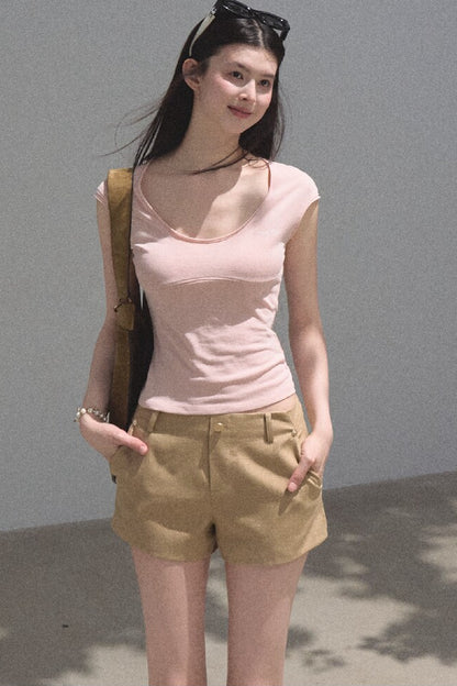 Slim-Fit High-Waisted Suit Shorts