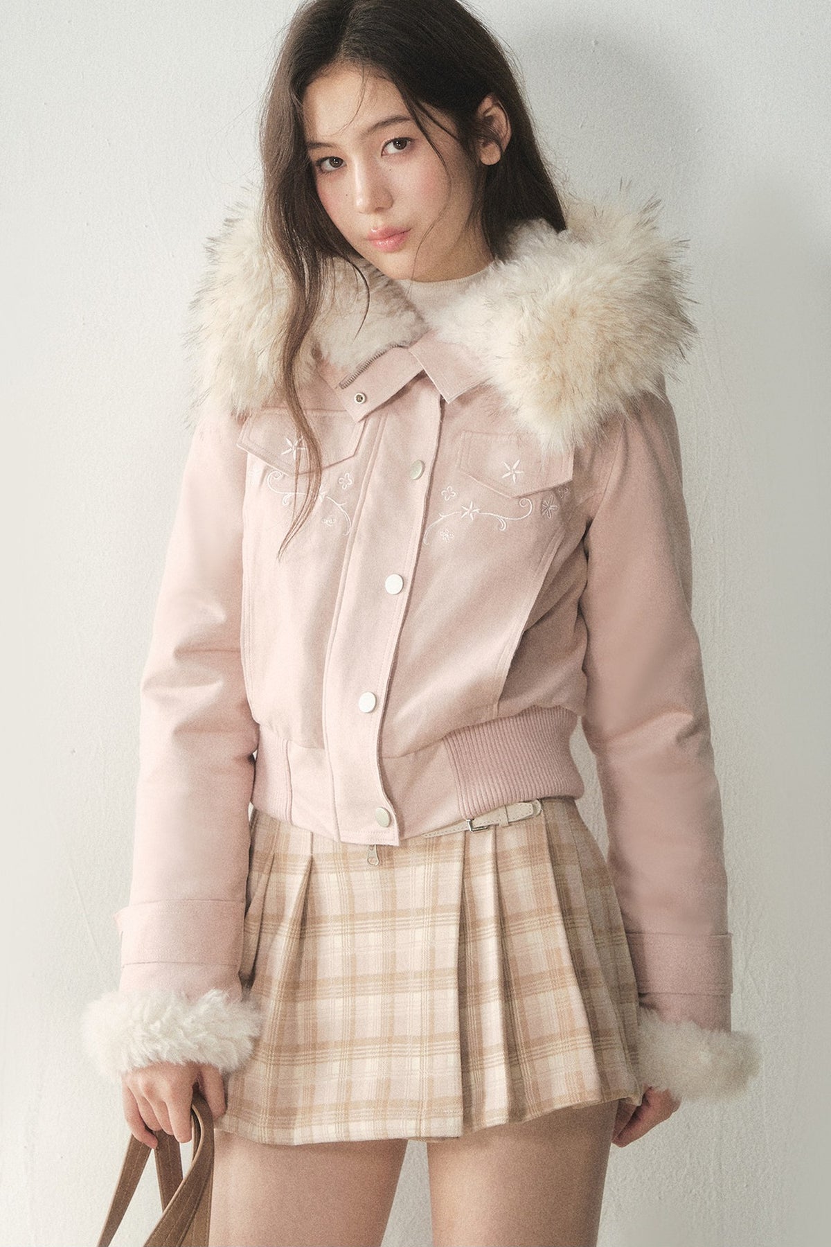 Embroidered Suede Fleece-Lined Jacket