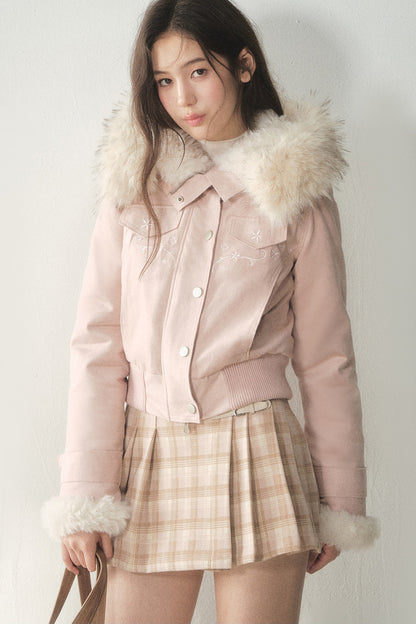 Embroidered Suede Fleece-Lined Jacket