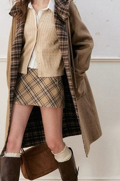 Long Plaid Double-Sided Wool Coat