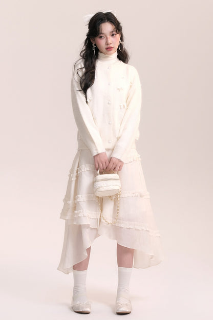 Ballet Bow Knit Cardigan With Skirt Set