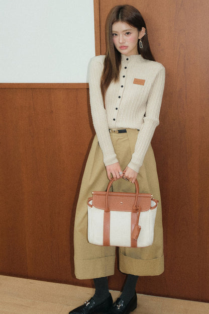 Olivia Duo Half Turtleneck Cable Knit Top and Khaki Pants Set-Up