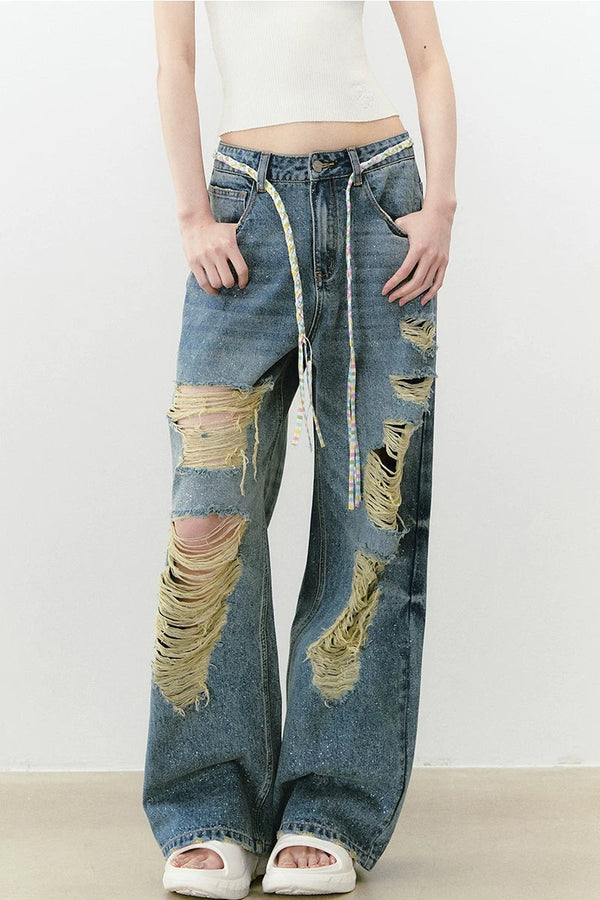 Sparkling Glitter Distressed Pants