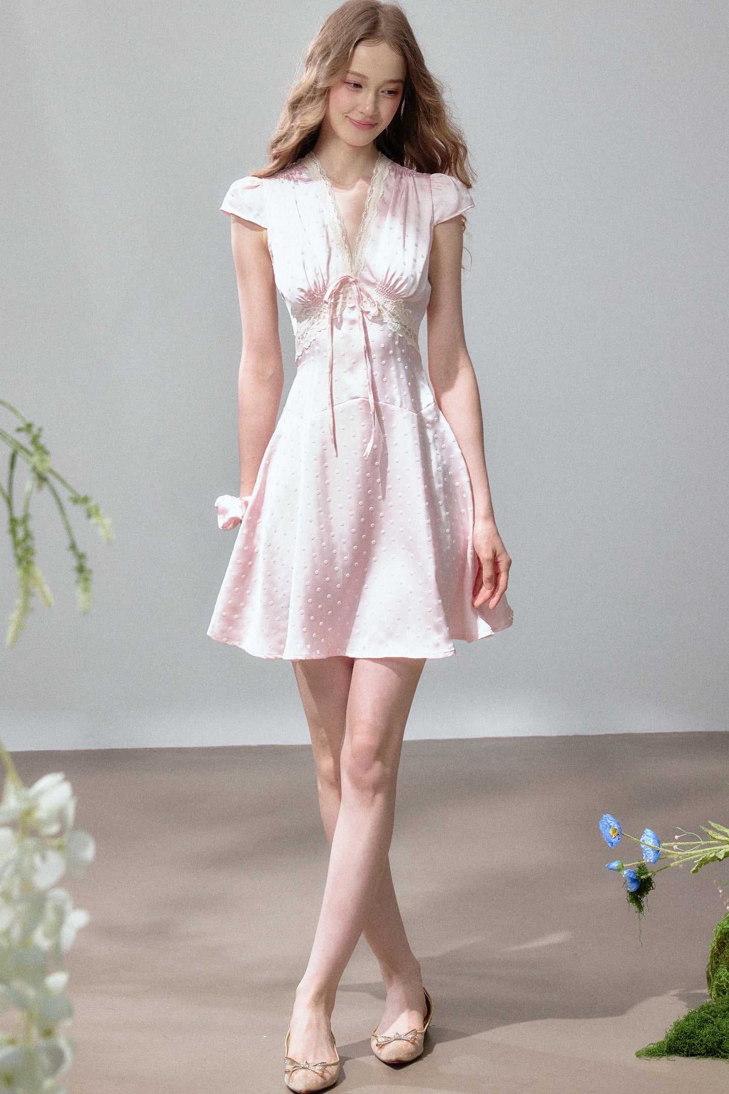 Polka Dot Satin Lace Dress