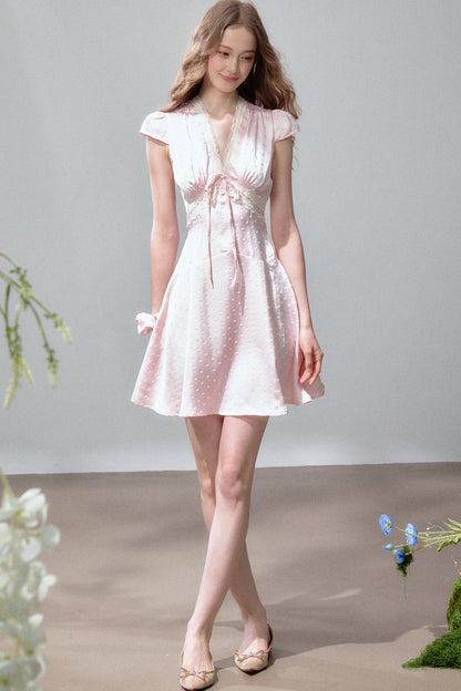 Polka Dot Satin Lace Dress