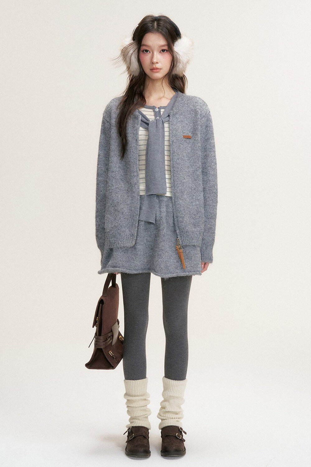 Striped Shawl Collar Long Sleeve Knit Sweater