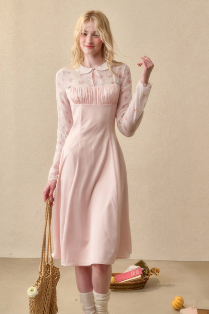 Peach Floral Satin Tencel Dress With Skirt Set-Up