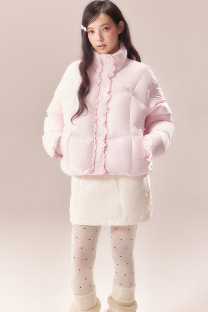 Short Embroidered Bow Lace Down Jacket