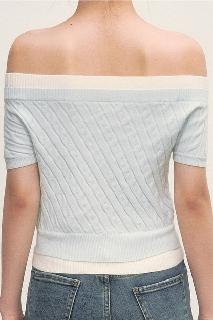 Schulterfreies Zopfmuster-Strickoberteil