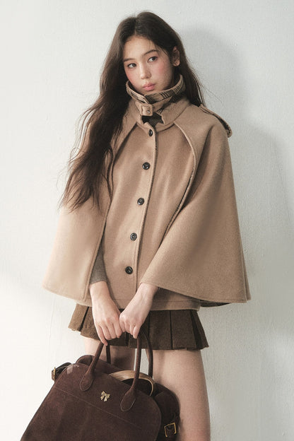 Retro Plaid Woolen Cape